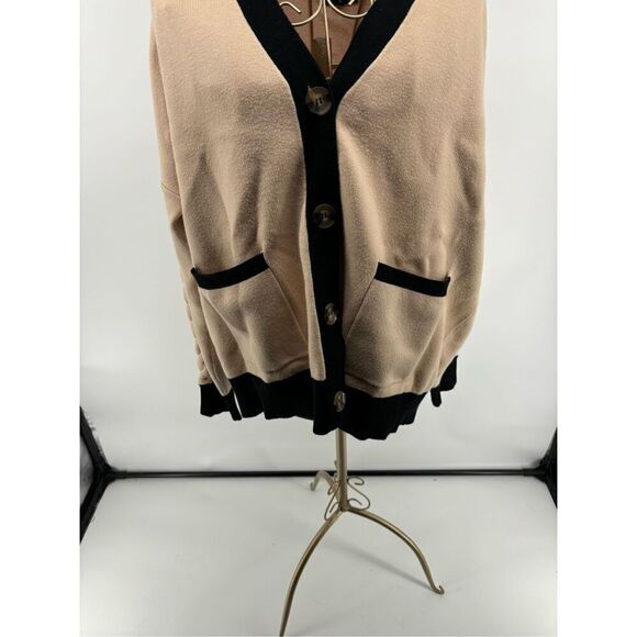 Monrow black tan color block cardigan with sleeve detail size medium old money - Picture 10 of 14